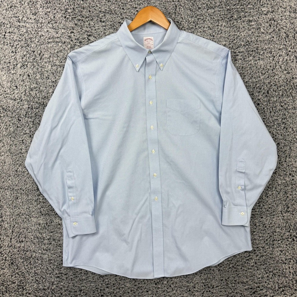 Brooks Brothers Shirt Mens 18.5 34/35 Blue Check Non Iron Oxford 346 Regular Fit